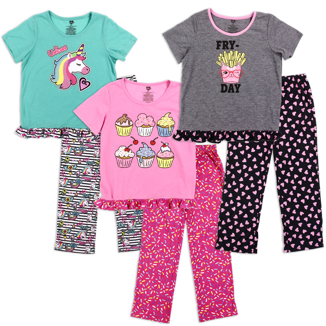 Girls 4-14 2-Piece Sleepwear Set - 3 Colors (Pack of 18)