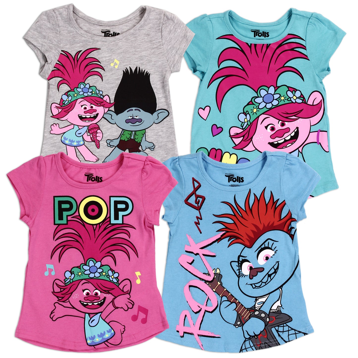 TROLLS Girls Toddler 4-PACK T-Shirts (Pack of 6)