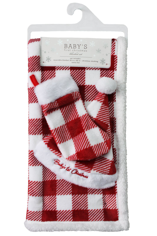 BABY'S FIRST CHRISTMAS Plush Baby Blanket Gift Set (Pack of 4)