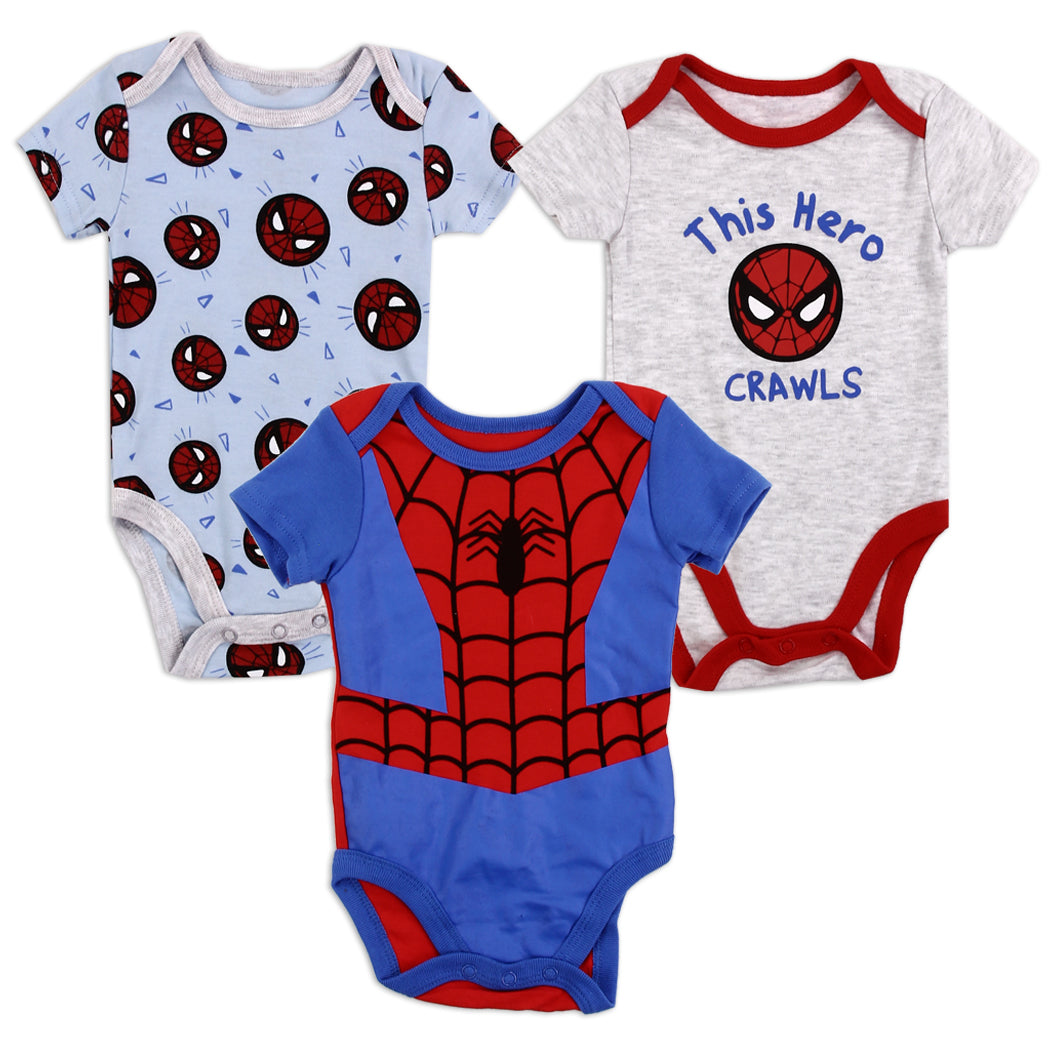 SPIDER-MAN Boys Newborn 3-Pack Creepers (Pack of 6)